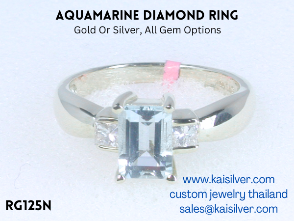 gold ring diamond and aquamarine 