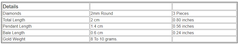 diamond pendant size